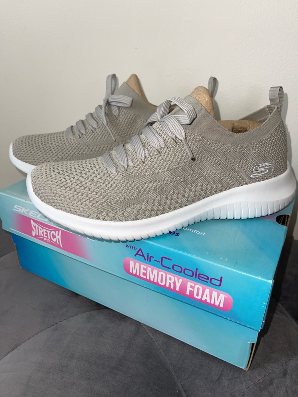 Skechers Stretch Knit Slip-On Sneaker - Light Gray